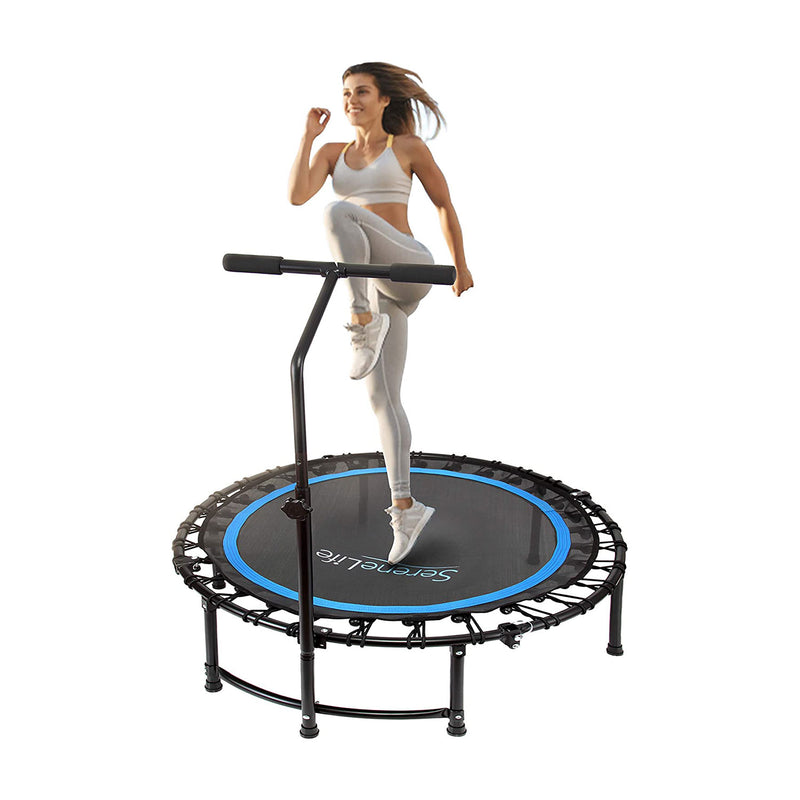 SereneLife 40 Inch Indoor Outdoor Fitness Cardio Sports Trampoline with Handrail