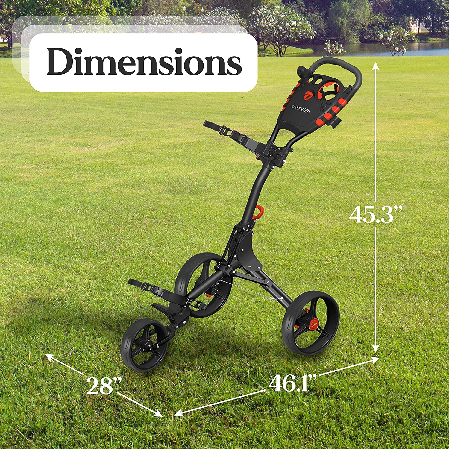 SereneLife 3 Wheel Folding Walking Golf Bag Push Cart w/Cup Holder (Open Box) - VMInnovations