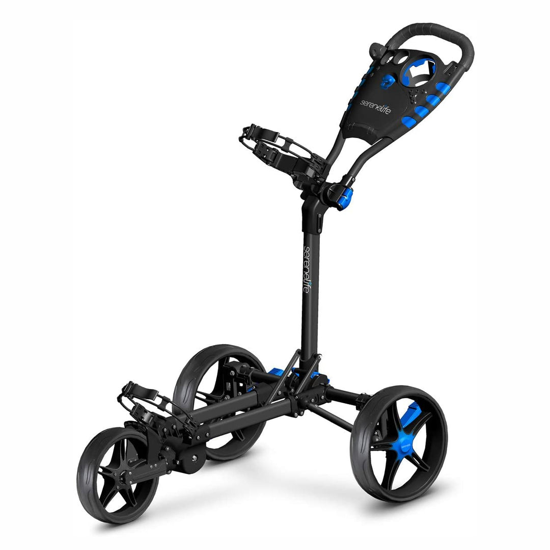 SereneLife 3 Wheel Walking Golf Bag Push Cart Holder w/ Elastic Strap (Open Box)