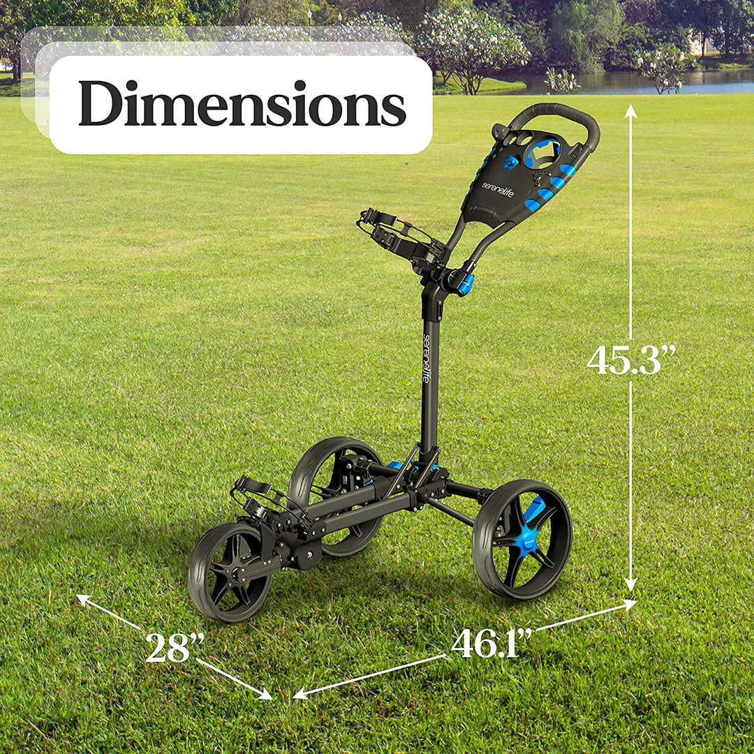 SereneLife 3 Wheel Walking Golf Bag Push Cart Holder w/ Elastic Strap (Open Box)