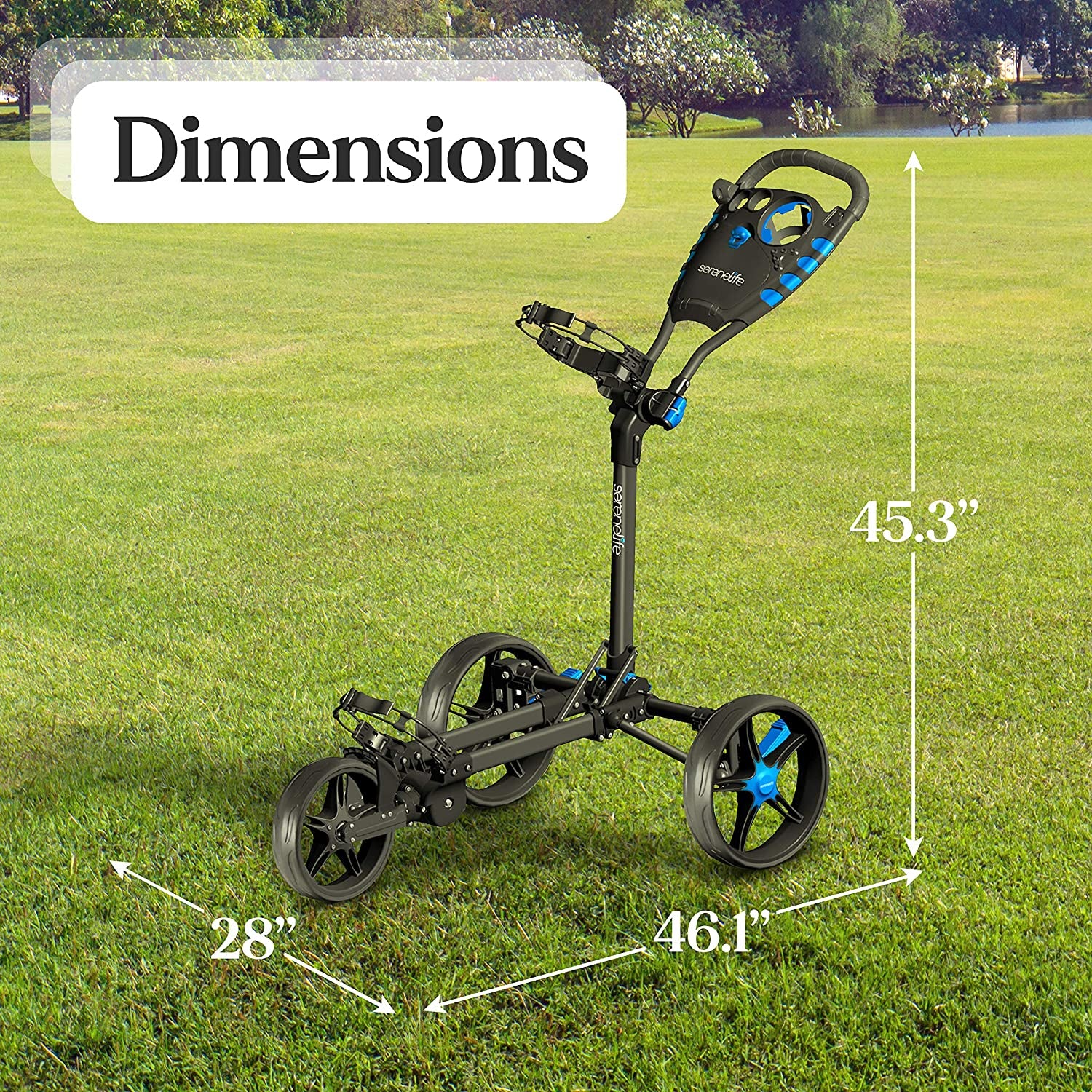 SereneLife 3 Wheel Walking Golf Bag Push Cart Holder w/ Elastic Strap (Open Box) - VMInnovations