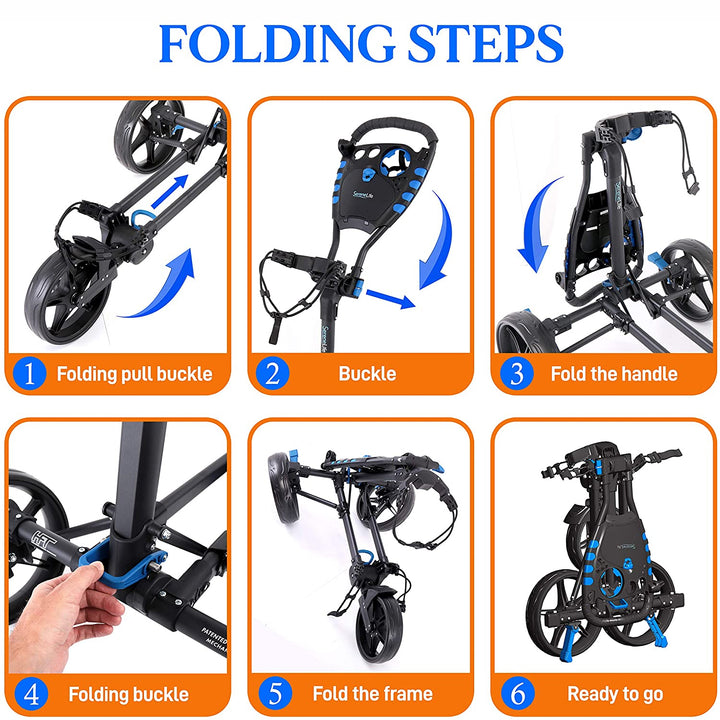 SereneLife 3 Wheel Walking Golf Bag Push Cart Holder w/ Elastic Strap (Open Box)
