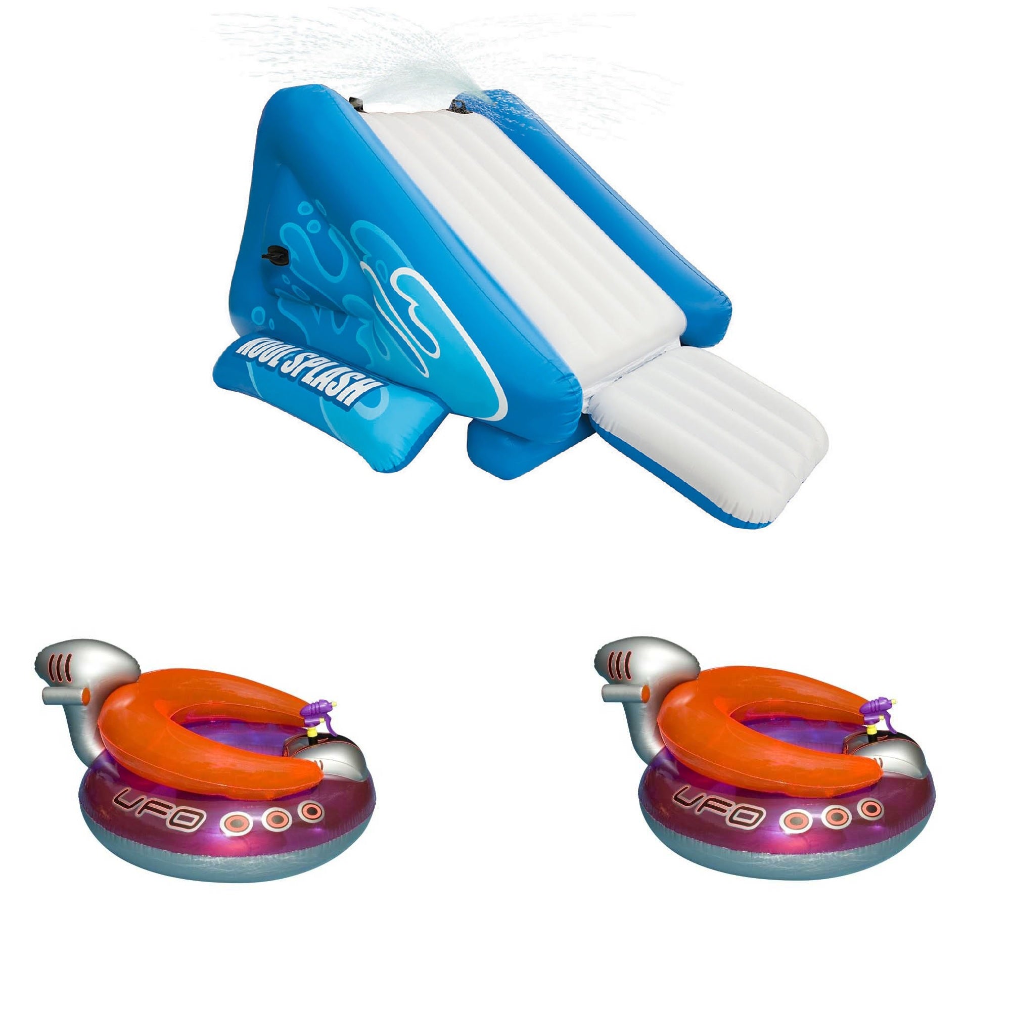 Intex Kool Splash Inflatable Pool Water Slide & 2 Swimline Inflatable UFO Chair - VMInnovations