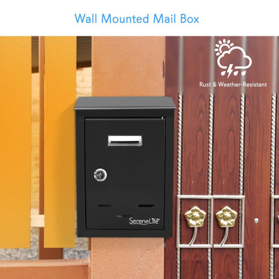 SereneLife Indoor Outdoor Metal Wall Mount Locking Mailbox, Black (4 Pack)