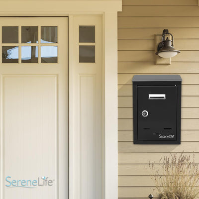 SereneLife Indoor Outdoor Metal Wall Mount Locking Mailbox, Black (4 Pack)