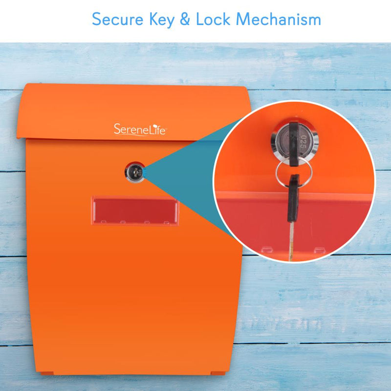 SereneLife Indoor Outdoor Wall Mount Secure Locking Mailbox, Orange (4 Pack)