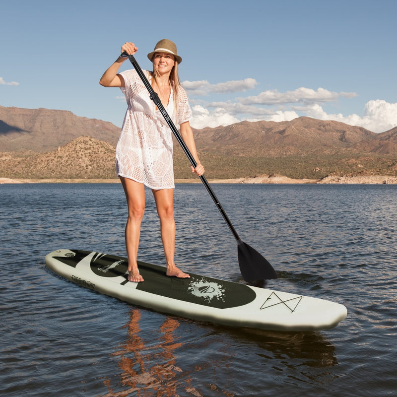 SereneLife 11 Foot Free Flow Inflatable SUP Stand Up Paddle Board Kit, White