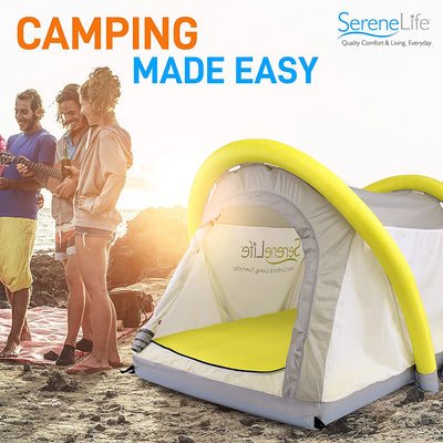 SereneLife Camping 2 in 1 Outdoor Blow Up Inflatable Airbed Tent with Hand Pump (4 Pack)