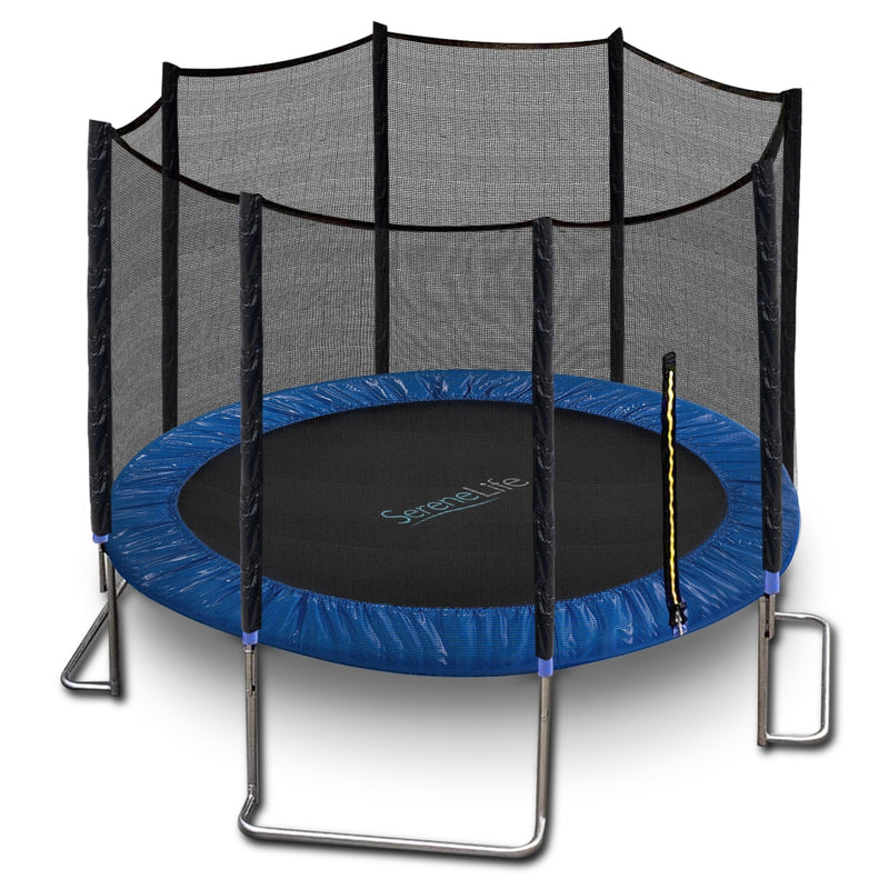 SereneLife 10 Foot Outdoor Trampoline and Safety Net Enclosure for Kids, Blue