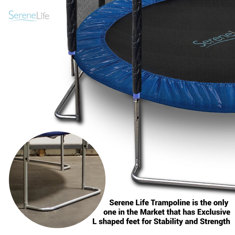 SereneLife 10 Ft Trampoline and Safety Net Enclosure for Kids, Blue (Used)