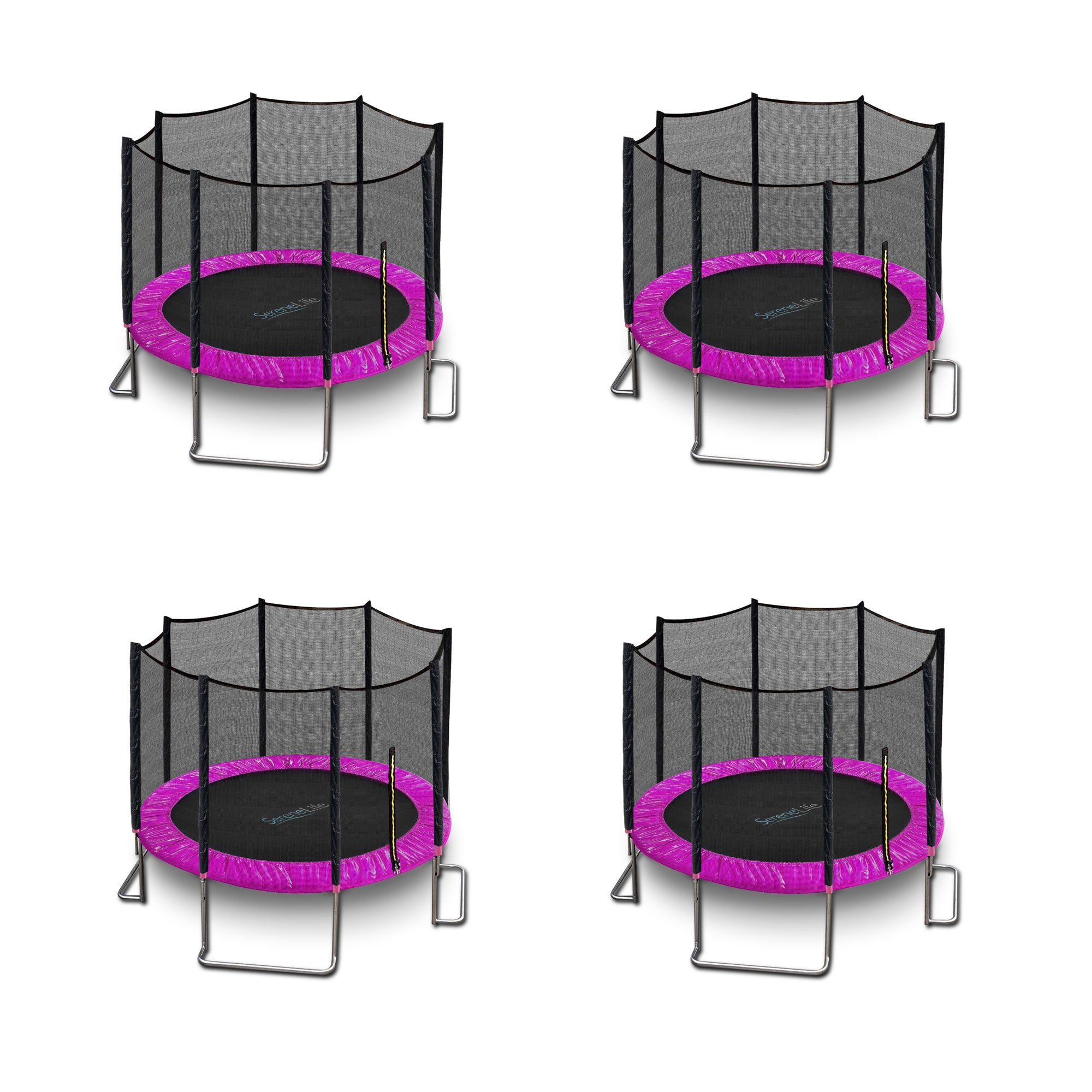 SereneLife 10 Foot Outdoor Trampoline and Safety Net for Kids, Pink (4 Pack) - VMInnovations