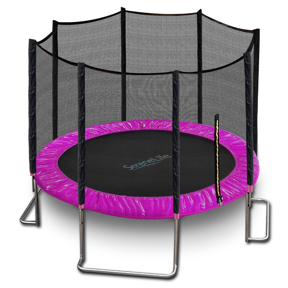 SereneLife 10 Foot Outdoor Trampoline and Safety Net Enclosure for Kids, Pink - VMInnovations