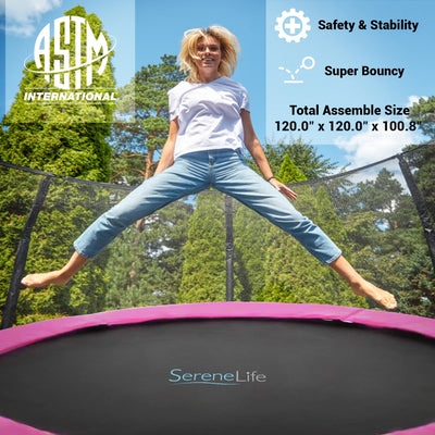 SereneLife 10 Foot Outdoor Trampoline and Safety Net Enclosure for Kids, Pink - VMInnovations