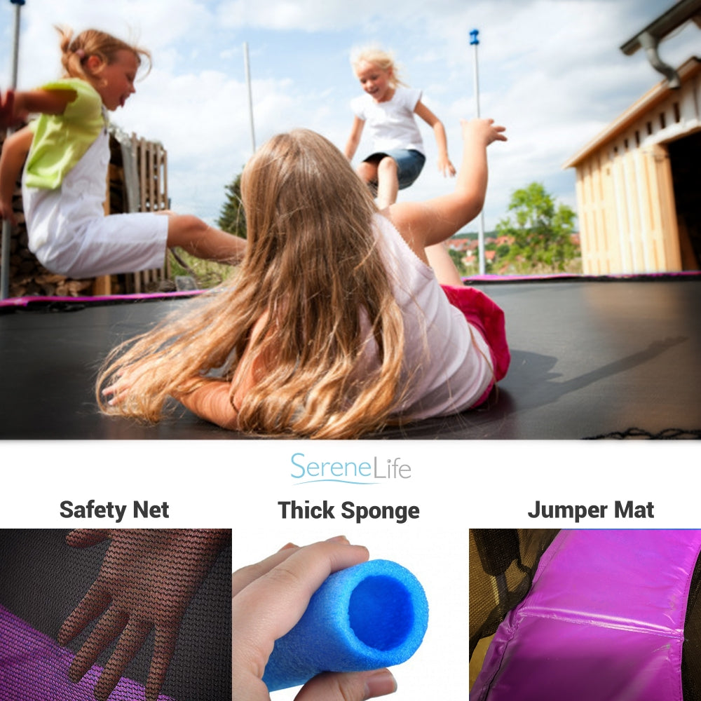 SereneLife 10 Foot Outdoor Trampoline and Safety Net Enclosure for Kids, Pink - VMInnovations