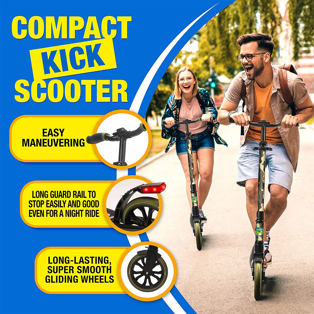 SereneLife SLTS13 Folding Kick Scooter with Large Wheels for Adults & Kids, Camo