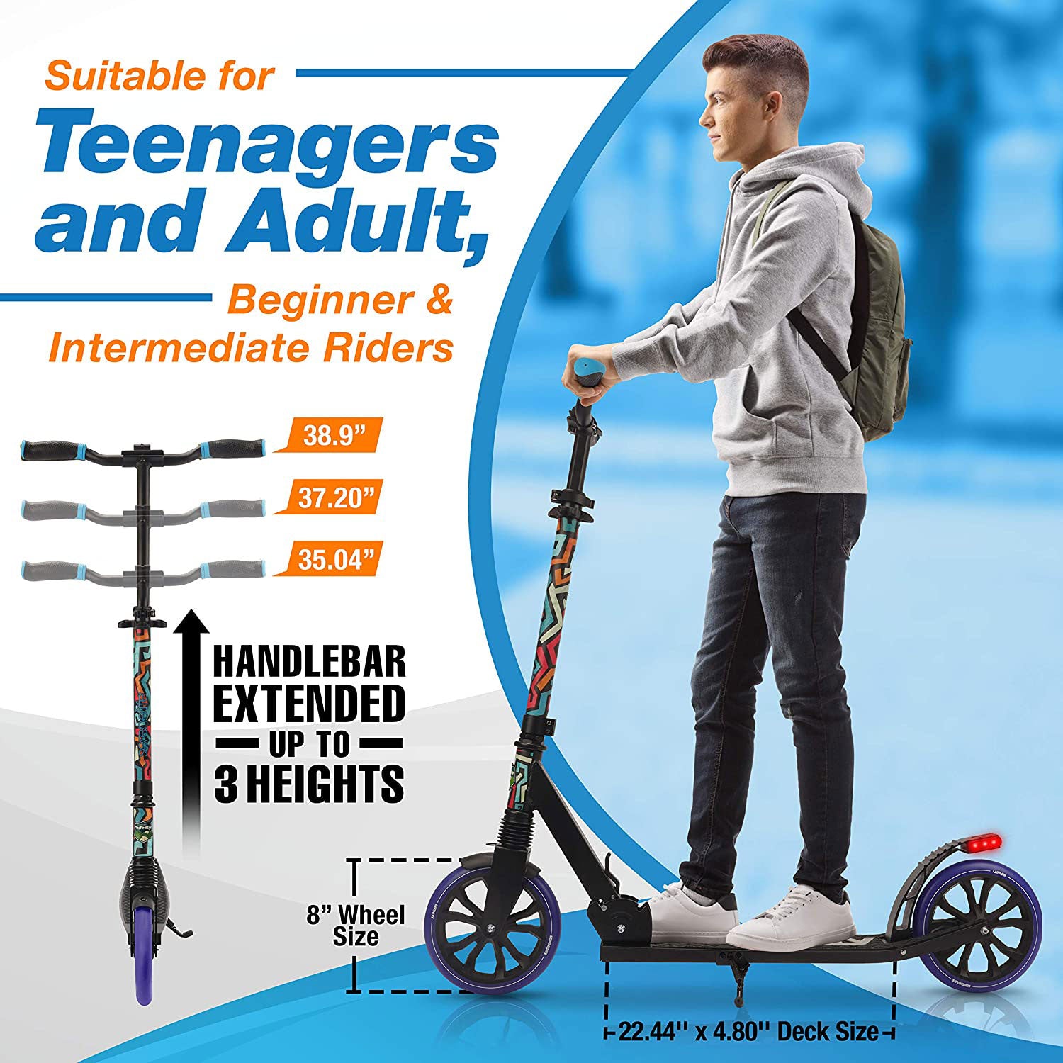 SereneLife Kick Scooter with Big Wheels for Kids and Adults, Graffiti (Open Box) - VMInnovations