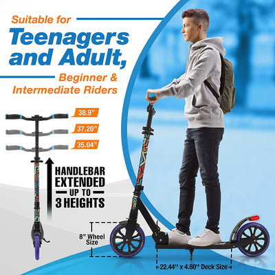 SereneLife Kick Scooter with Big Wheels for Kids and Adults, Graffiti (Open Box) - VMInnovations