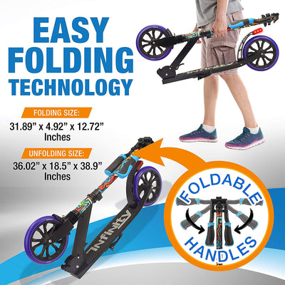 SereneLife Folding Kick Scooter with Big Wheels for Kids, Graffiti (For Parts)