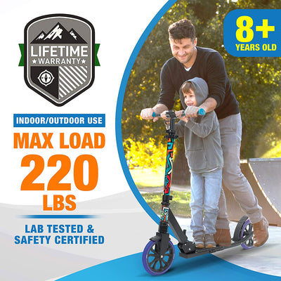 SereneLife Kick Scooter with Big Wheels for Kids and Adults, Graffiti (Open Box) - VMInnovations