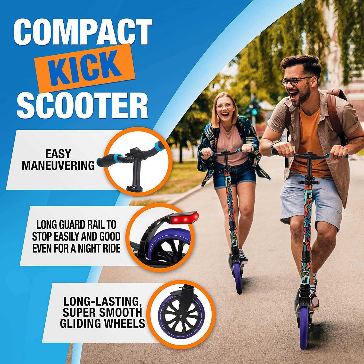SereneLife Kick Scooter with Big Wheels for Kids and Adults, Graffiti (Open Box) - VMInnovations