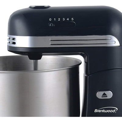 Brentwood 5-Speed Stand Mixer with 3 Quart Stainless Steel Mixing Bowl, Black