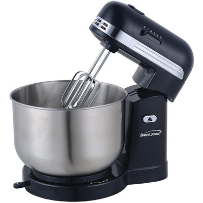Brentwood 5-Speed Stand Mixer with 3 Quart Stainless Steel Mixing Bowl, Black