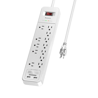 Huntkey Power Strip with 12 AC Sockets and 2 USB Charging Ports, White (3 Pack)