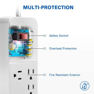 Huntkey Power Strip with 12 AC Sockets and 2 USB Charging Ports, White (4 Pack)