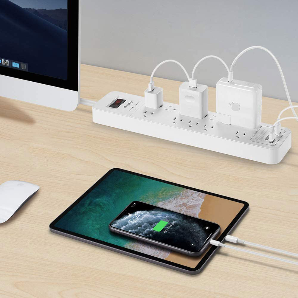 Huntkey Power Strip with 12 AC Sockets and 2 USB Charging Ports, White (4 Pack)