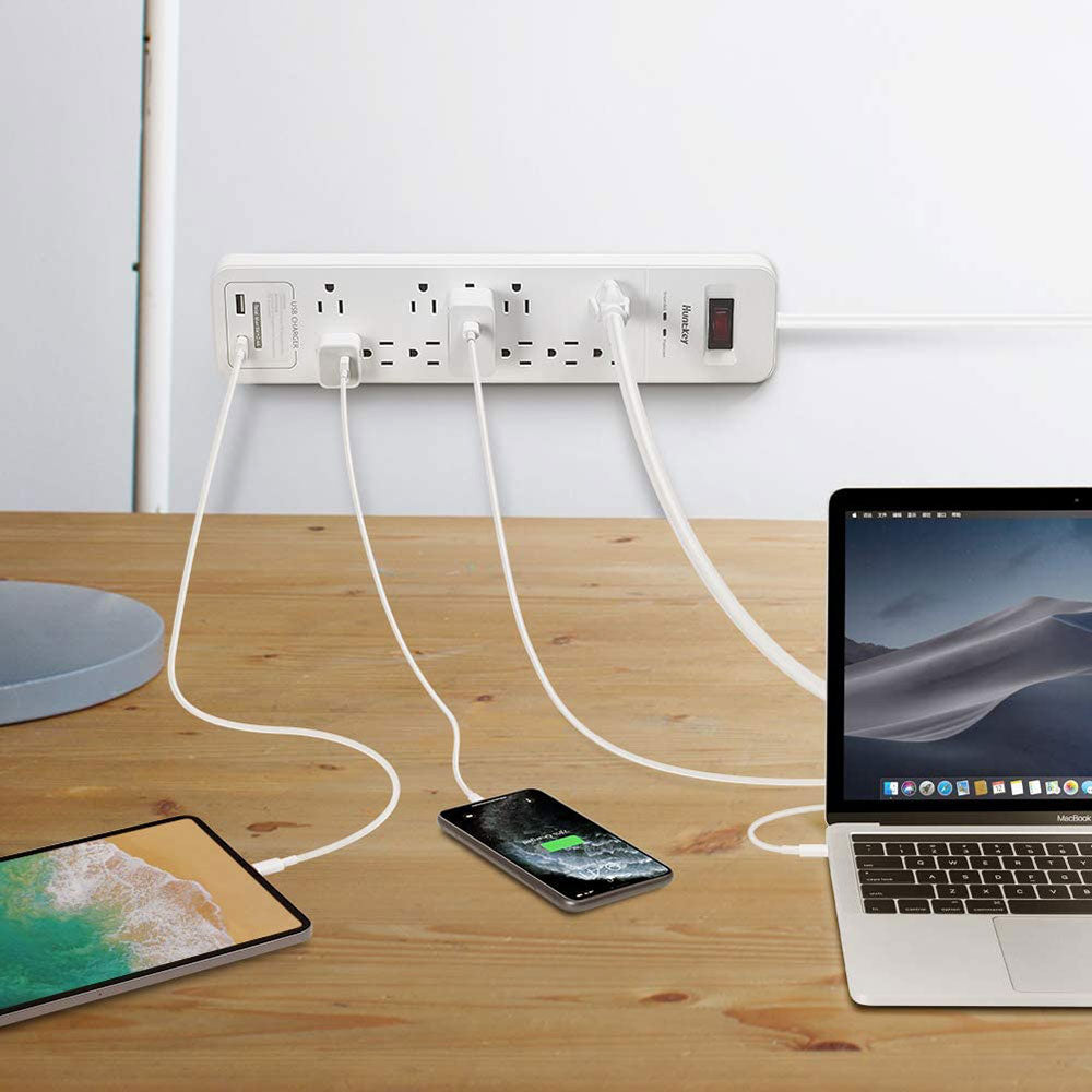 Huntkey Power Strip with 12 AC Sockets and 2 USB Charging Ports, White (4 Pack)