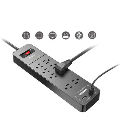 Huntkey Power Strip w/ Heavy Duty Cord, 8 Sockets, & 2 USB Ports, Black (4 Pack)