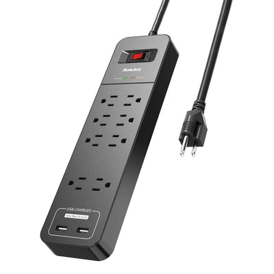 Huntkey Power Strip w/ Heavy Duty Cord, 8 Sockets, & 2 USB Ports, Black (3 Pack)