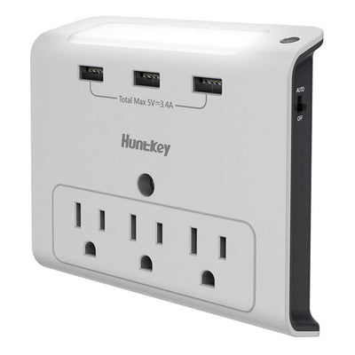 Huntkey Wall Mount Outlet with 3 2.1 Amp USB Ports and Outlets, Gray (2 Pack)
