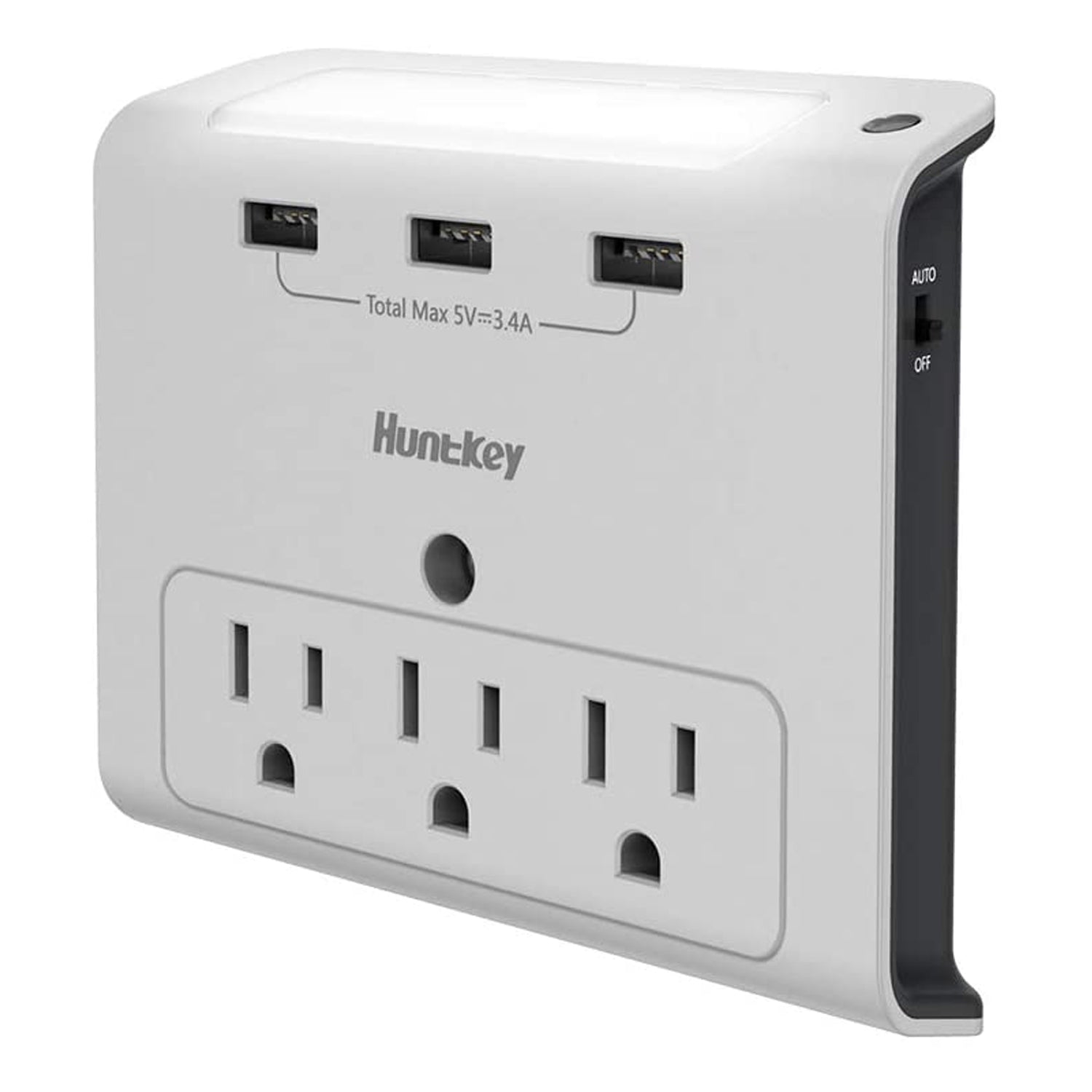 Huntkey Wall Mount Outlet with 3 2.1 Amp USB Ports and Outlets, Gray (2 Pack)