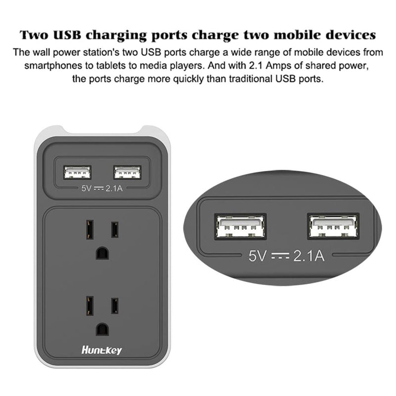 Huntkey Wall Mount Outlet with Dual 2.1 Amp USB Ports and Outlets, Gray (4 Pack)