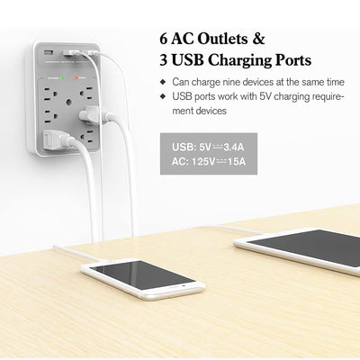 Huntkey Surge Protecting Wall Outlet 6 AC Plugs and 3 USB Ports (Open Box)