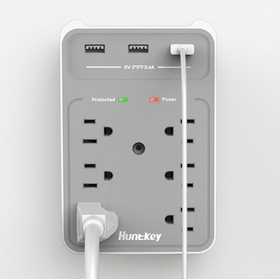Huntkey Surge Protecting Wall Outlet Extender with AC Plugs & USB Ports (2 Pack)