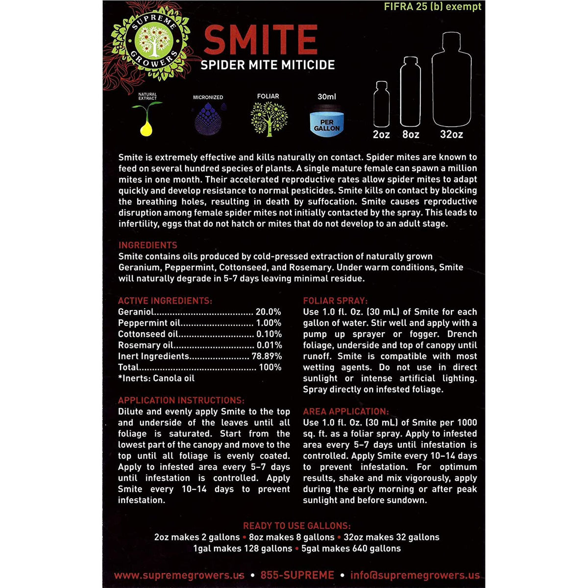 Supreme Growers SP10020 SMITE Natural Spider Mite Pesticide Concentrate, 8 Ounce