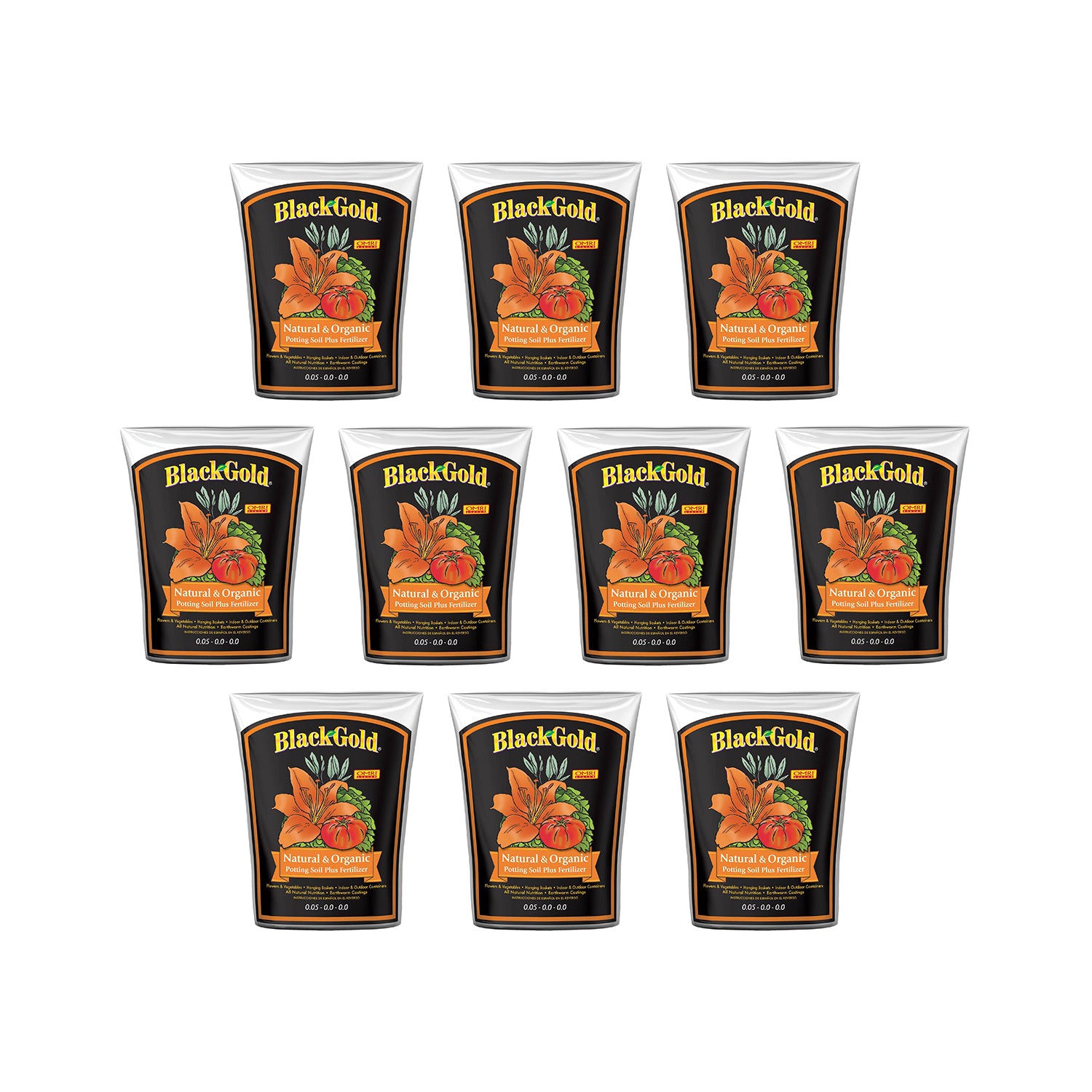 SunGro Black Gold Natural Organic Potting Soil w/ Fertilizer, 2 Cu Ft (10 Pack)