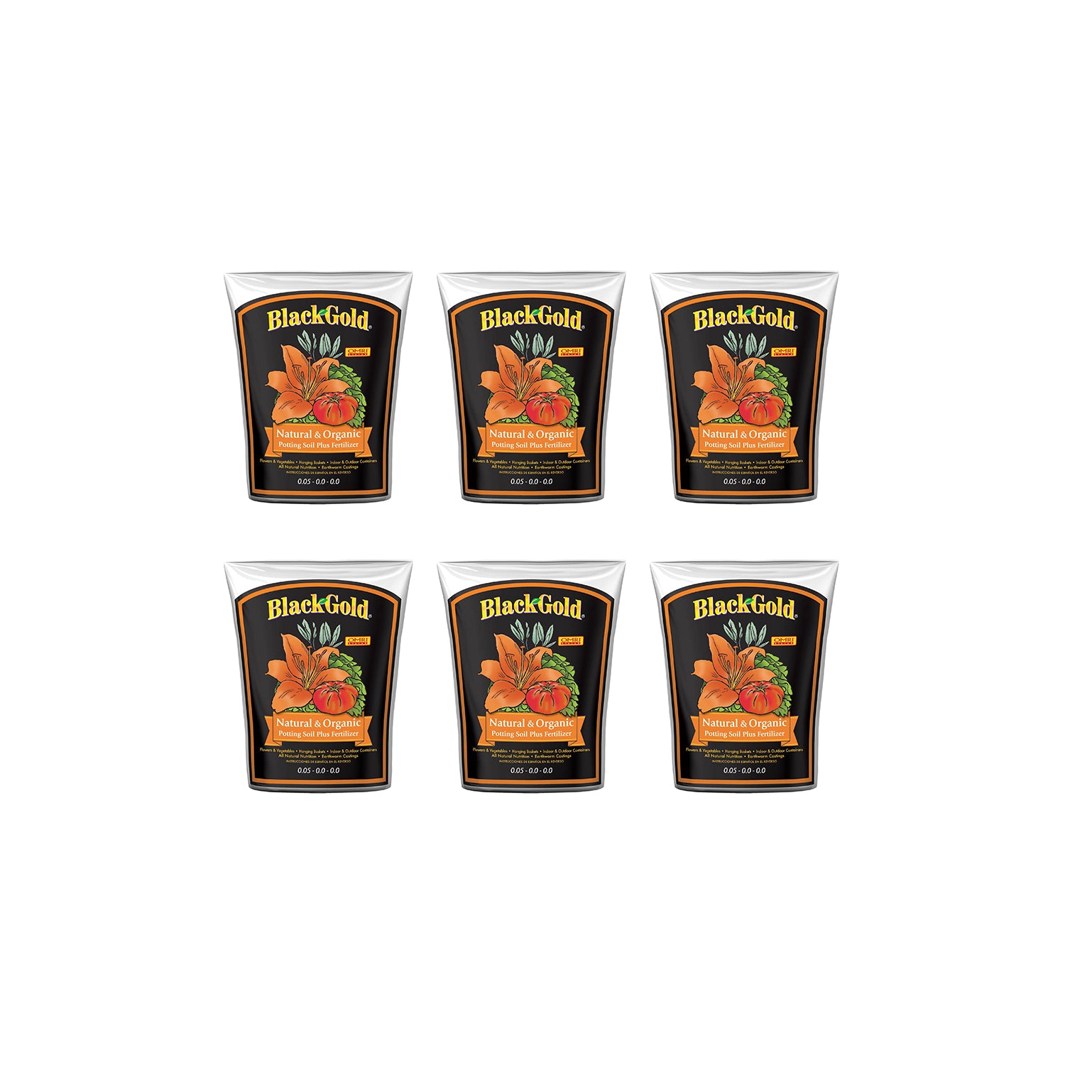 SunGro Black Gold Natural & Organic Potting Soil w/ Fertilizer, 2 Cu Ft (6 Pack)