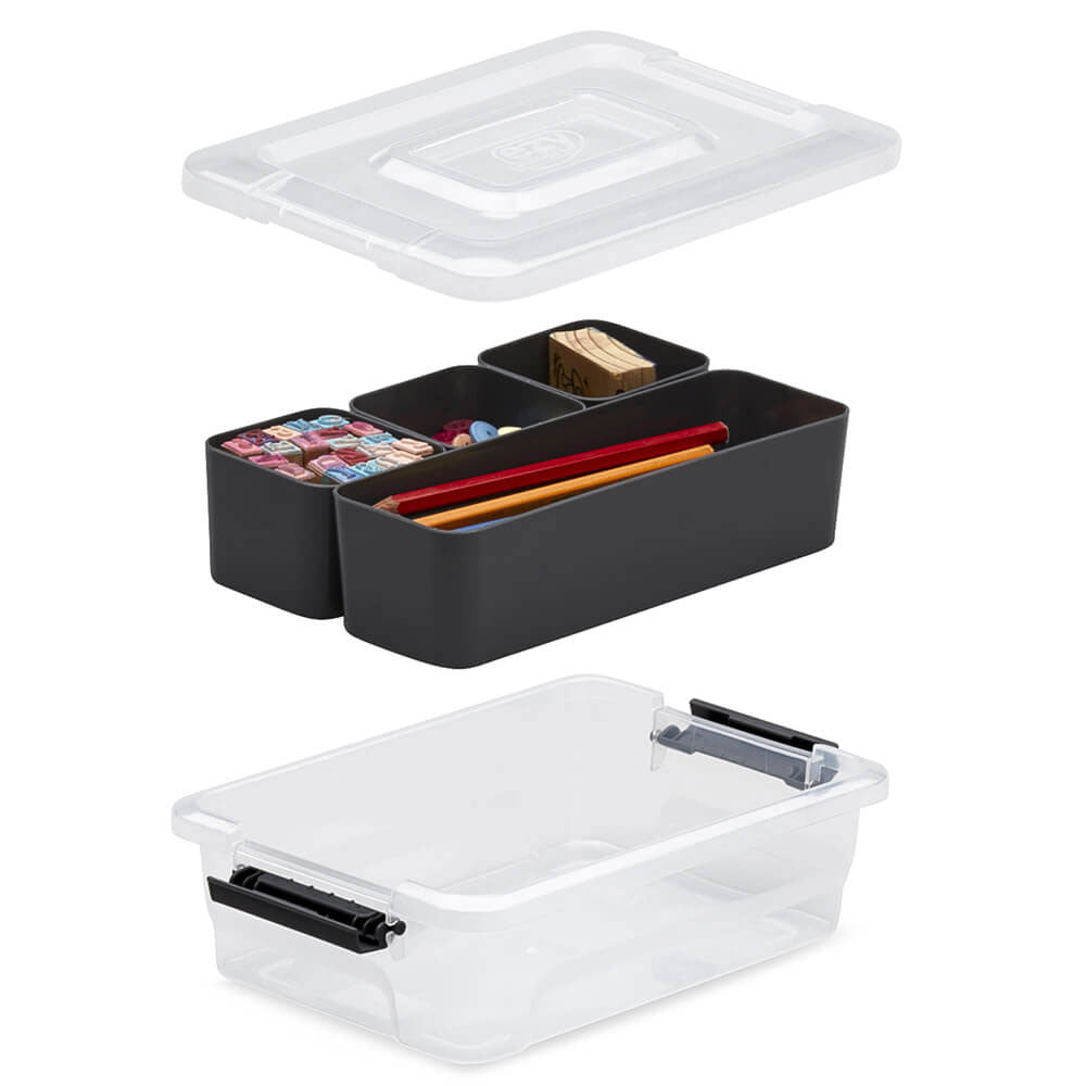 Ezy Storage Sort It 1.5 Quart Plastic Stacking Container Bin w/ 4 Cups (12 Pack)