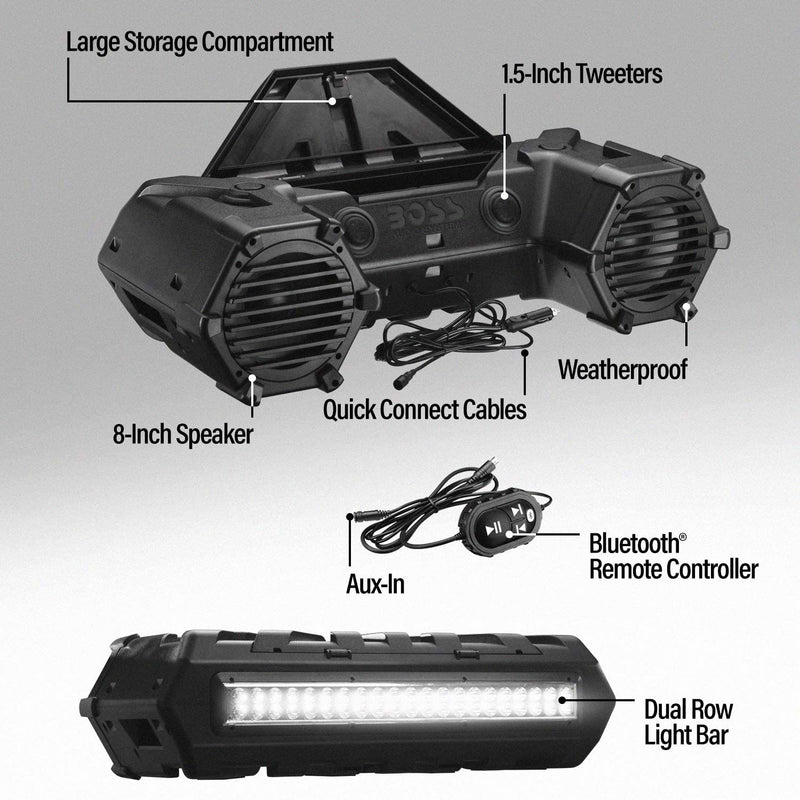 Boss Audio 8-Inch 700-Watt All-Terrain Marine Audio Sound System & LED Light Bar