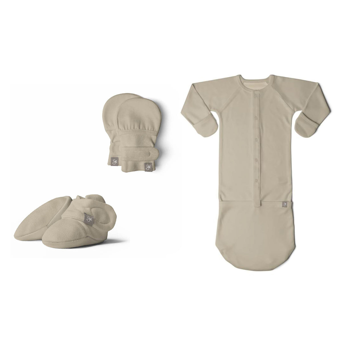 Goumikids 0-3M Baby Night Gown Bundle w/ Soft Infant Mittens and Bootie, Soybean - VMInnovations