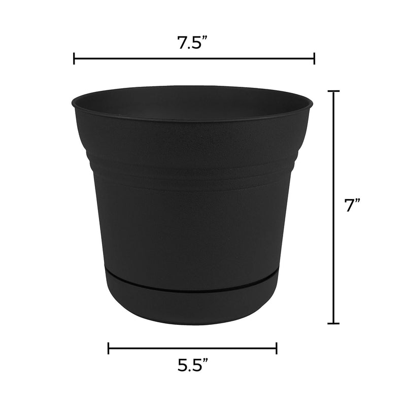 Bloem SP0700 Saturn 7 Inch Planter Pot w/ Matching Saucer, Black (3 Pack)