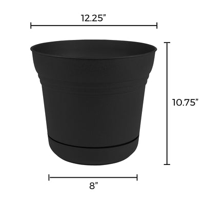 Bloem SP1200 Saturn Indoor Outdoor 12 Inch Planter Pot w/ Matching Saucer, Black