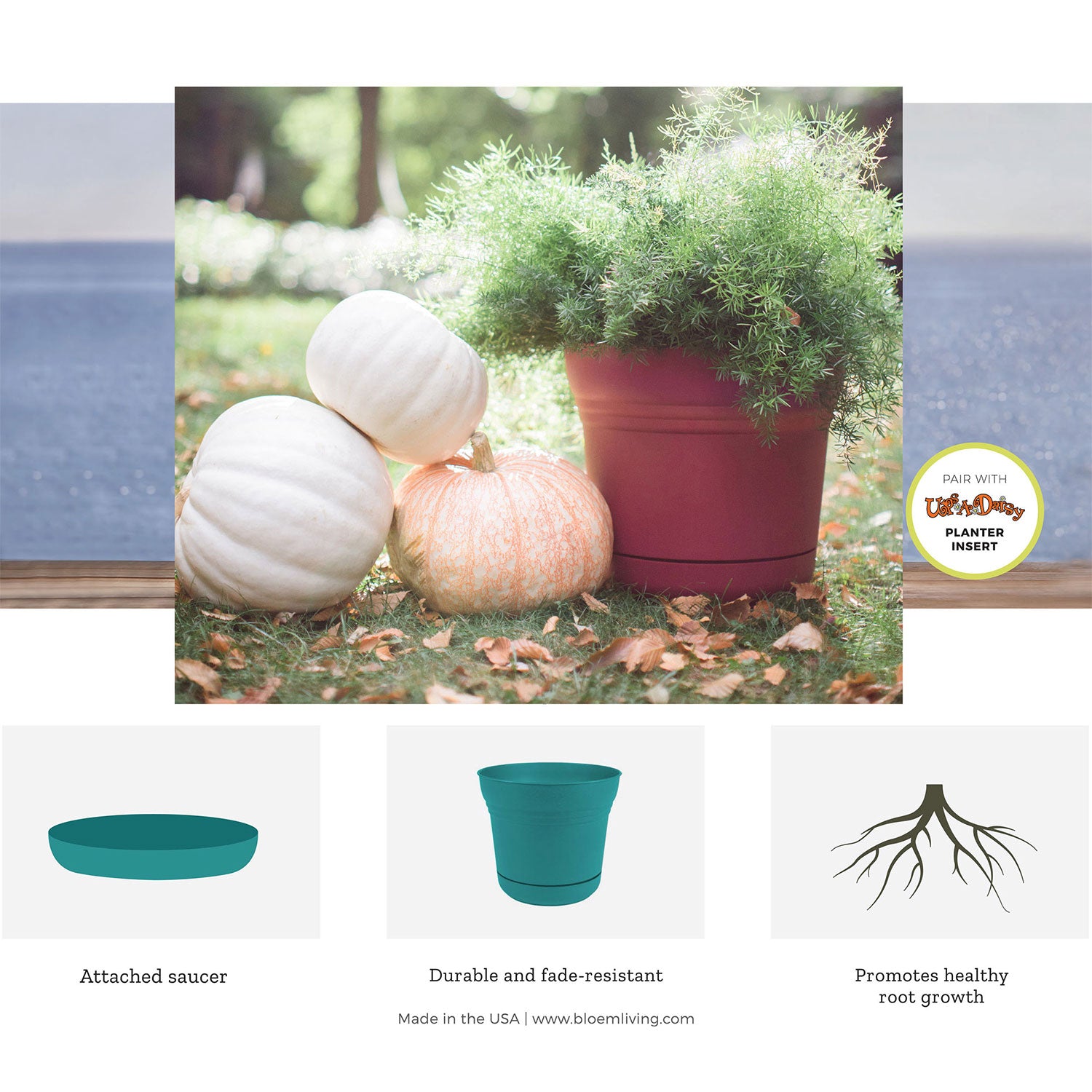 Bloem SP1200 Saturn Indoor Outdoor 12 Inch Planter Pot w/ Saucer, Black (3 Pack) - VMInnovations