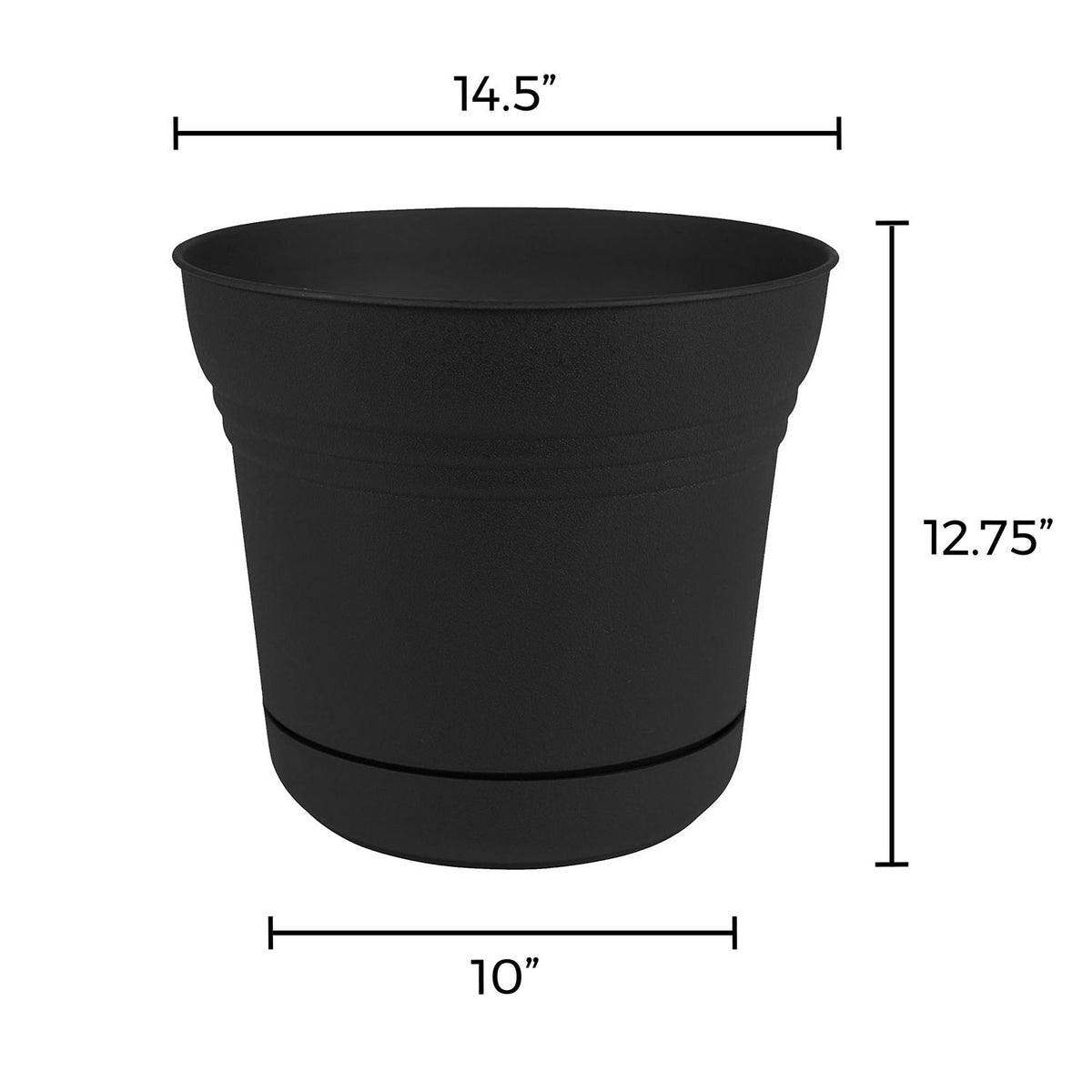 Bloem SP1400 Saturn 14 Inch Planter Pot w/ Matching Saucer, Black (2 Pack)