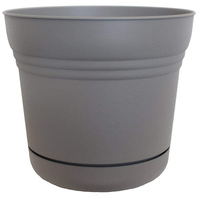 Bloem Saturn 14 Inch Plastic Planter Flower Pot with Saucer, Peppercorn (4 Pack)