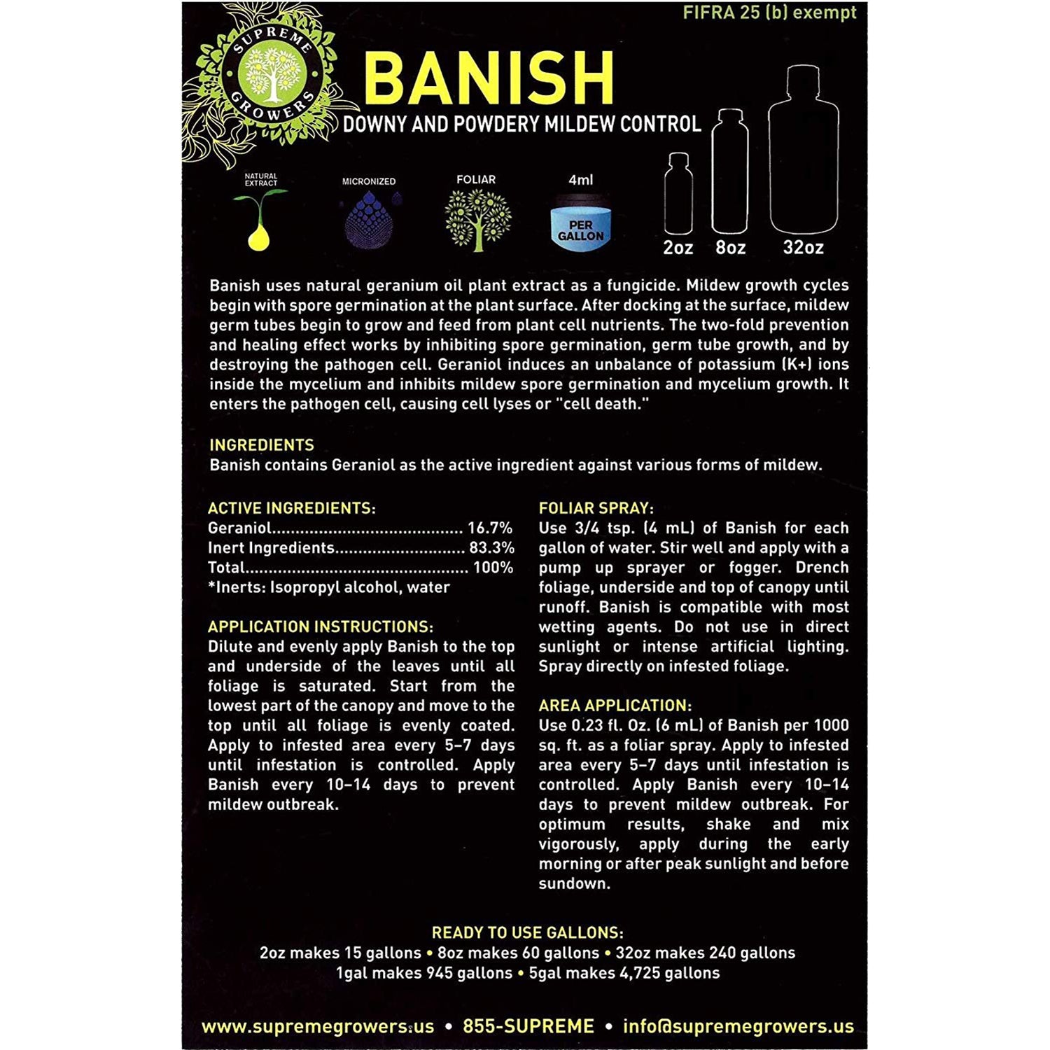 Supreme Growers BANISH Natural Mildew Pathogen Fungicide Concentrate, 2 Ounce - VMInnovations