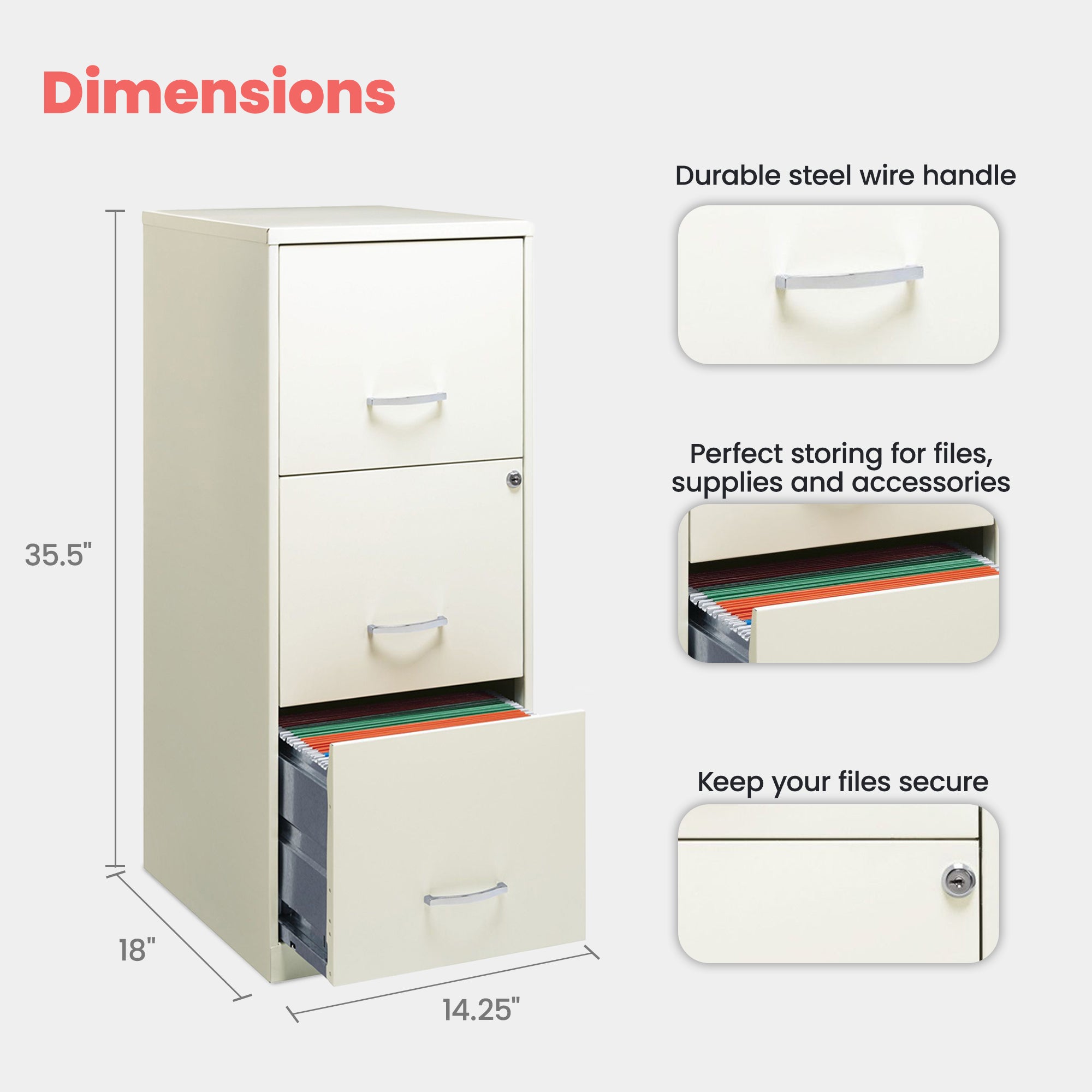 Space Solutions 18 Inch 3 Drawer Vertical Organizer Cabinet for Office(Open Box) - VMInnovations